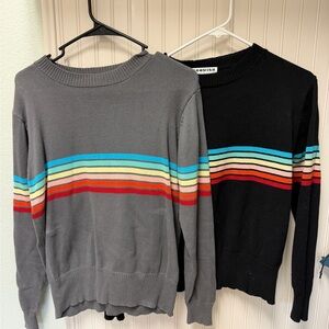 Rainbow Striped Gray and Black Sweaters (sold as a pair) Small